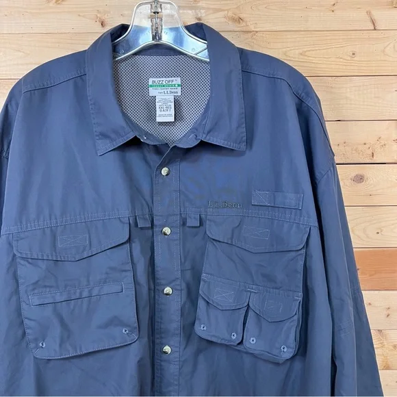 L.L. Bean Buzz Off Insect Shield Gray Button Up light weight Jacket size XXL Reg - Picture 2 of 14